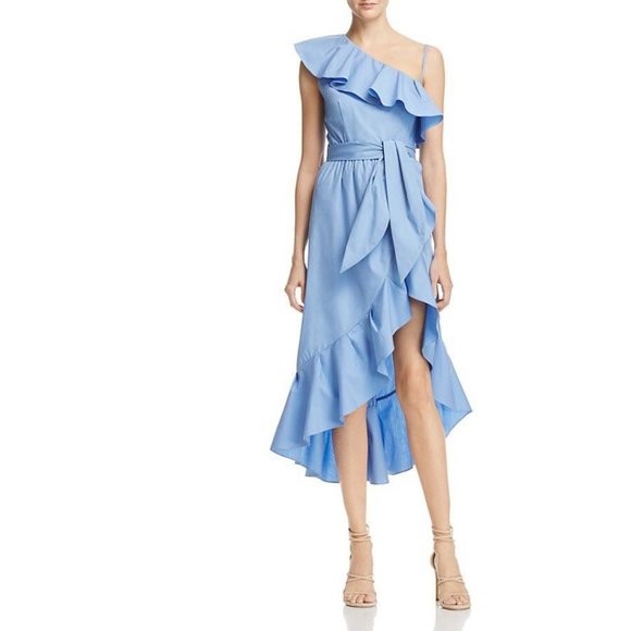 Sandro Paris Sky Blue Lover Asymmetrical Ruffled One-Shoulder Dress - Picture 4 of 6
